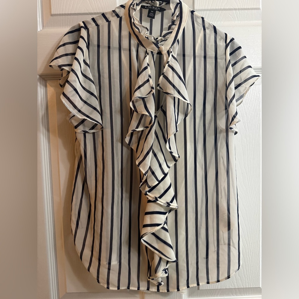 Striped Ruffle Blouse - Black and White - Picture 2 of 2
